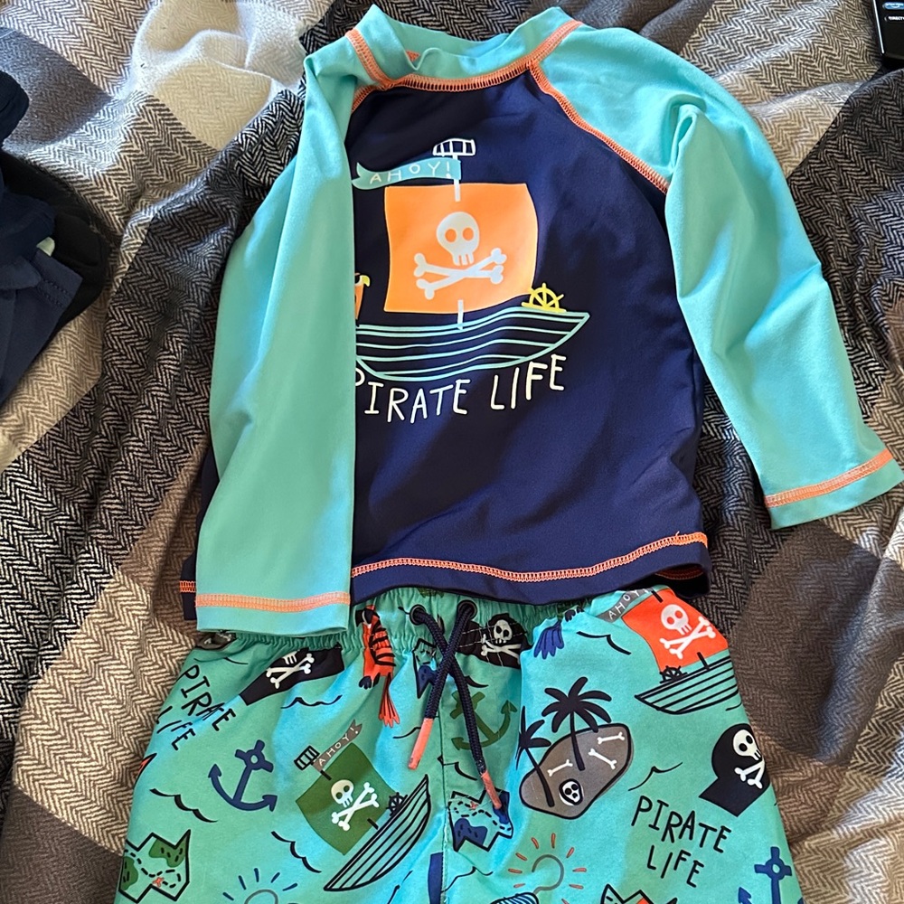 Cat & Jack Pirate Life Rashguard Set - Blue and Aqua